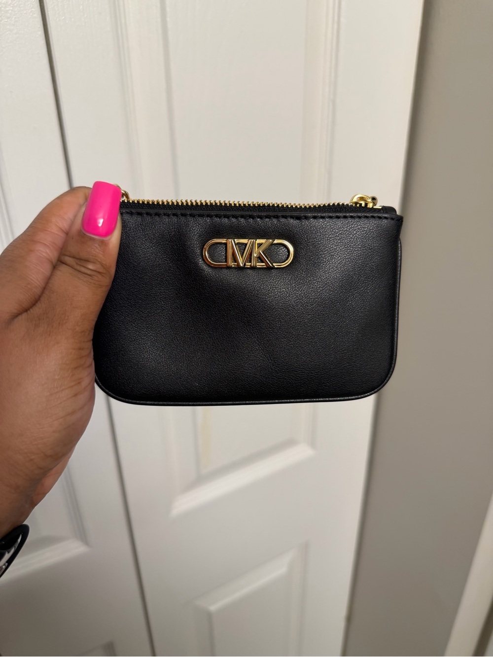 Michael Kors Black Leather Mini Wristlet with Gold Logo